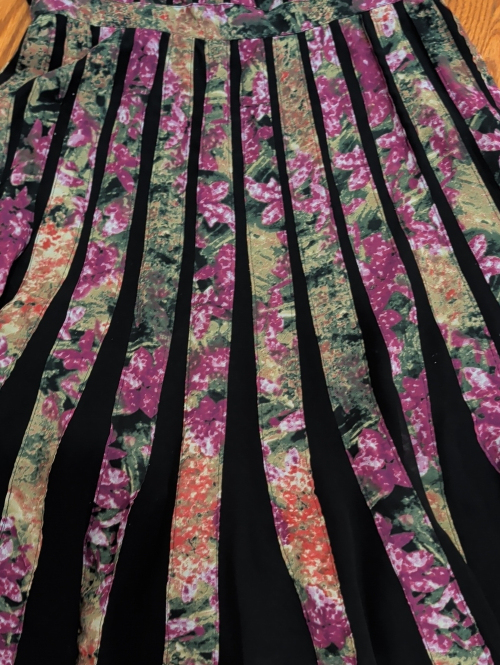 Stunning Adrianna Papell Black Dress with Pink & Green Floral Stripes. Like New. - Picture 2 of 3